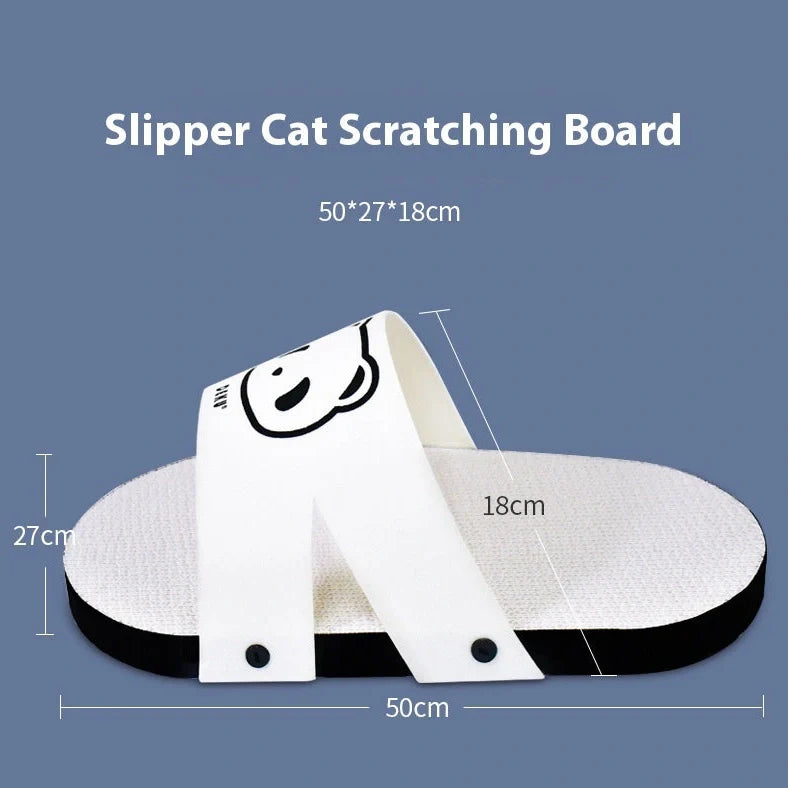 White slipper style cat scratch board made from corrugated paper measuring 30cm length
