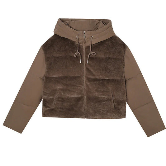 High-waisted feather down plush short jacket with 3D pattern in loose fit