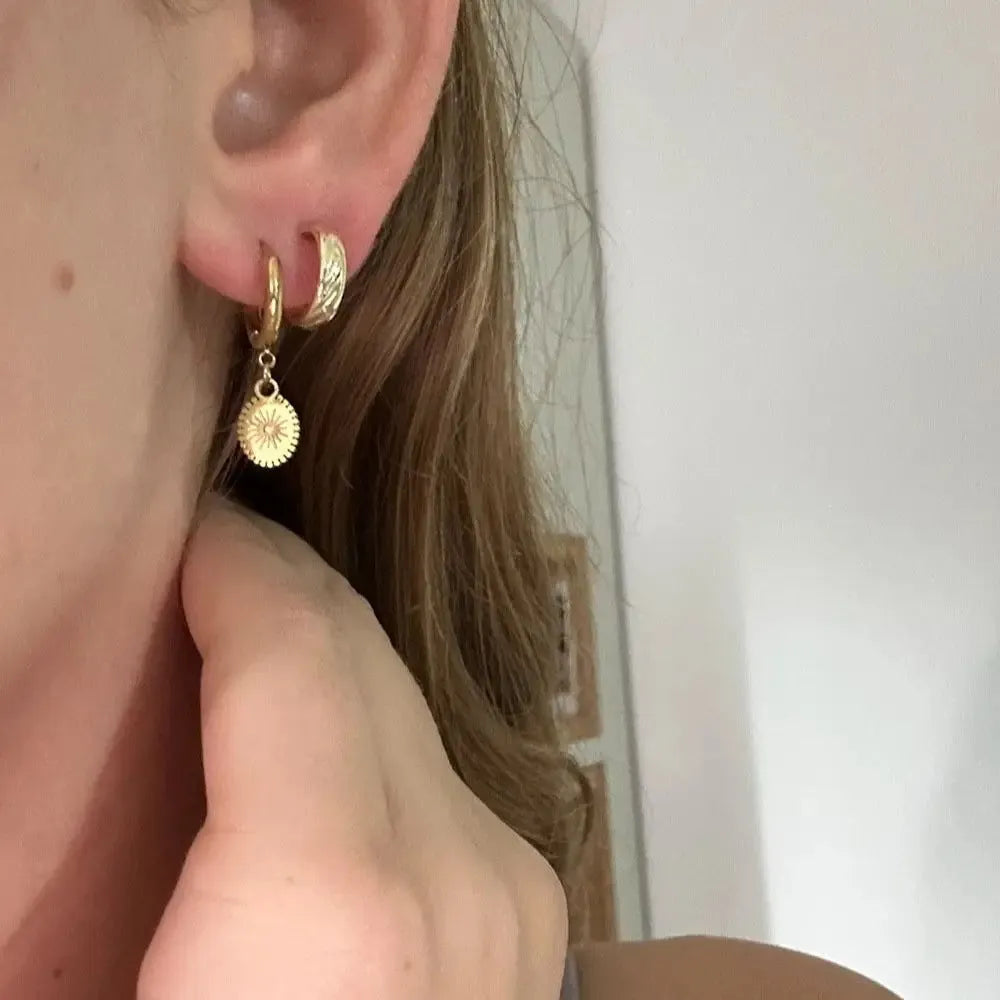 Geometric stainless steel earrings with ellipse design and ear button fastening, approximately 2-3cm diameter