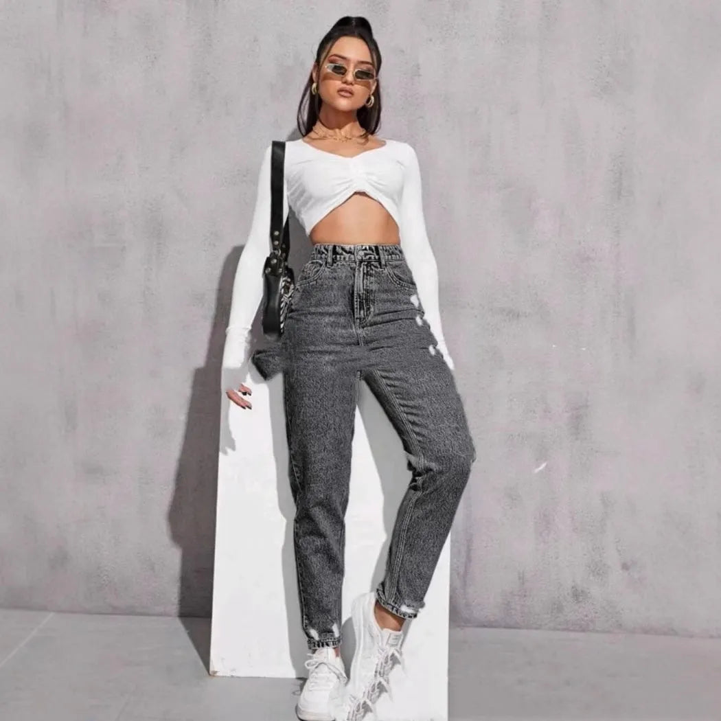 Women's ripped washed skinny jeans in cotton denim with medium stretch, high or mid waist, light blue to dark blue, S to 2XL.