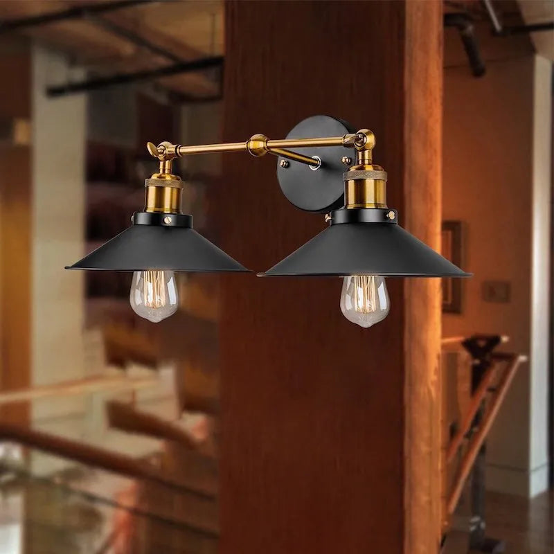 Black double head retro industrial iron wall lamp with Edison bulb compatibility