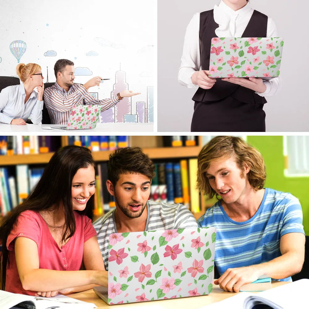 Plastic protective shell with floral pattern for Apple MacBook laptop showing sampling flower design