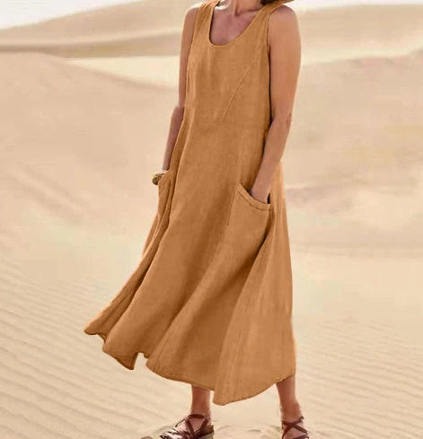Elegant Summer Sleeveless Maxi Dress with Pockets in various colors