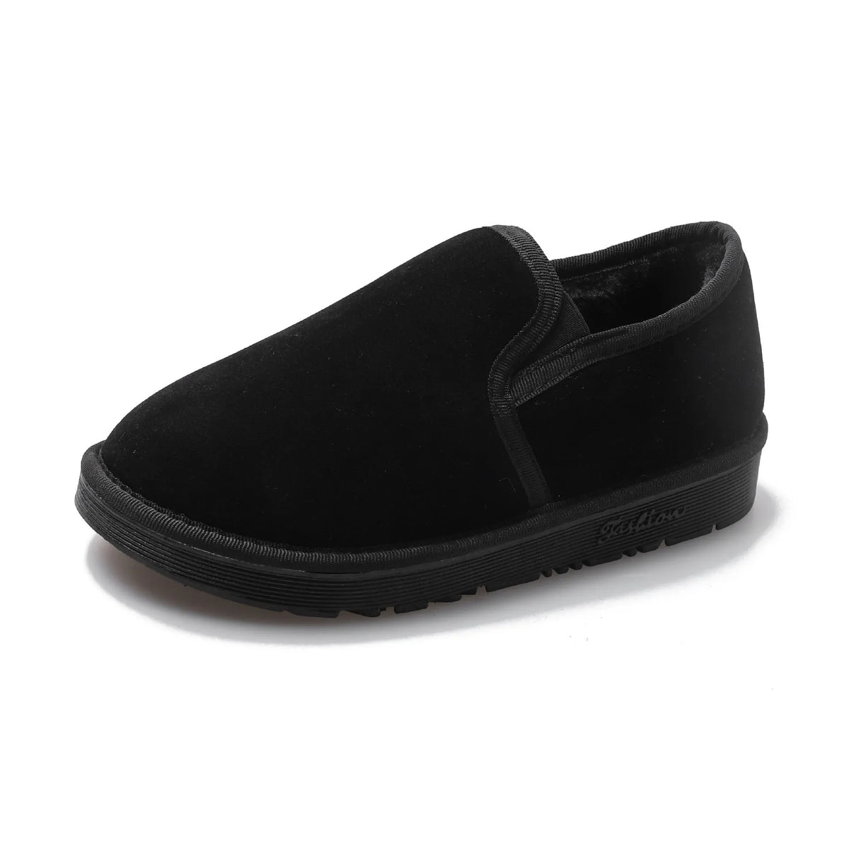 Fleece-lined flat snow boots with round toe design available in five colours with artificial wool lining