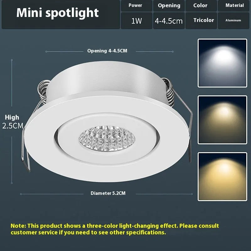 LED mini spotlight embedded concealed 1W 3W aluminium 220V in elegant white or YaHei black