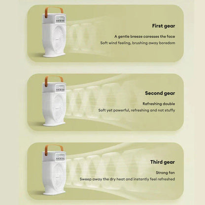 Portable USB-powered evaporative air cooler with 5 mist sprays, 7 color lights, and 600ML water tank