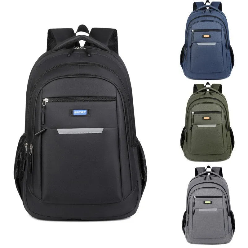Casual men's backpack made from Oxford cloth with polyester lining and breathable function available in grey, black, green and blue colours for everyday use and commuting