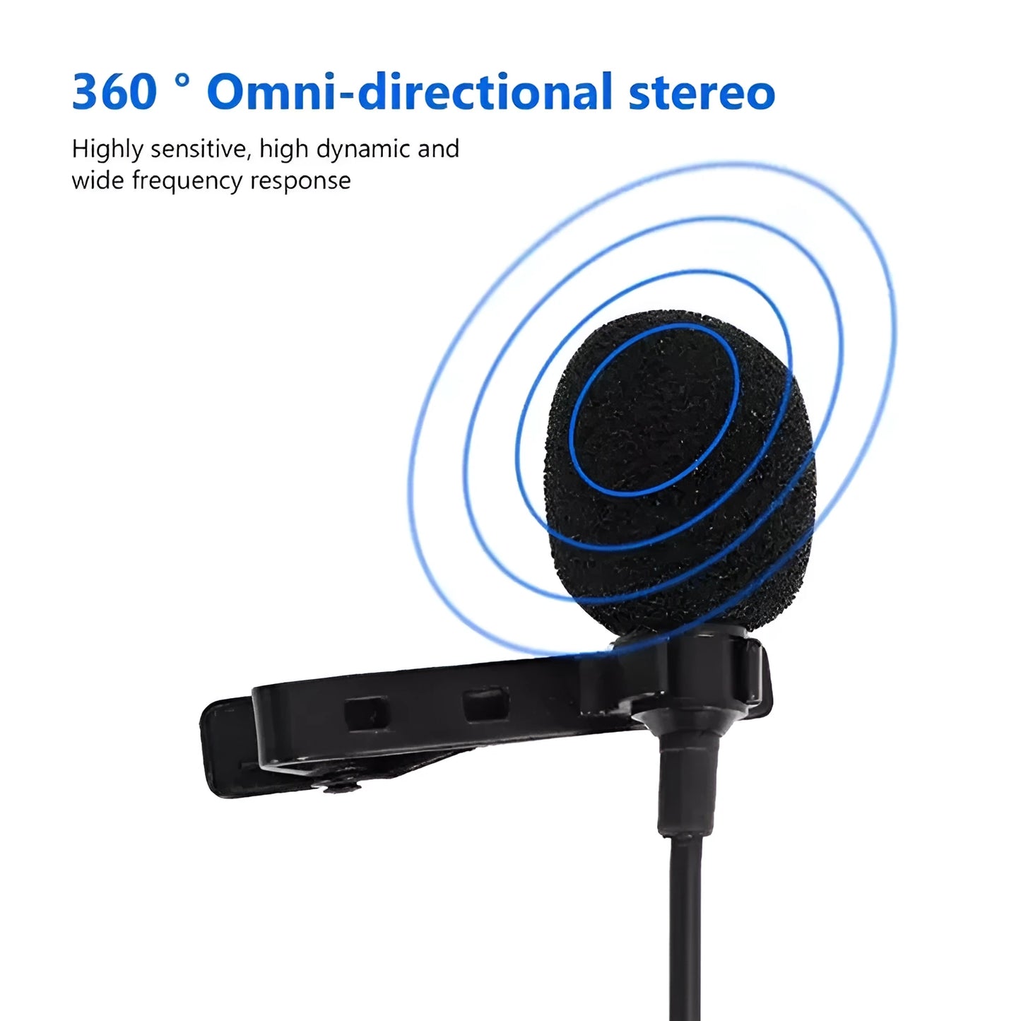 Wired lavalier microphone with clip and in-ear headphones for iPhone and 3.5mm devices.
