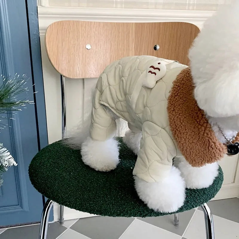 Dog four-legged cotton-padded clothes in small green fish or small white fish, sizes XS to XL