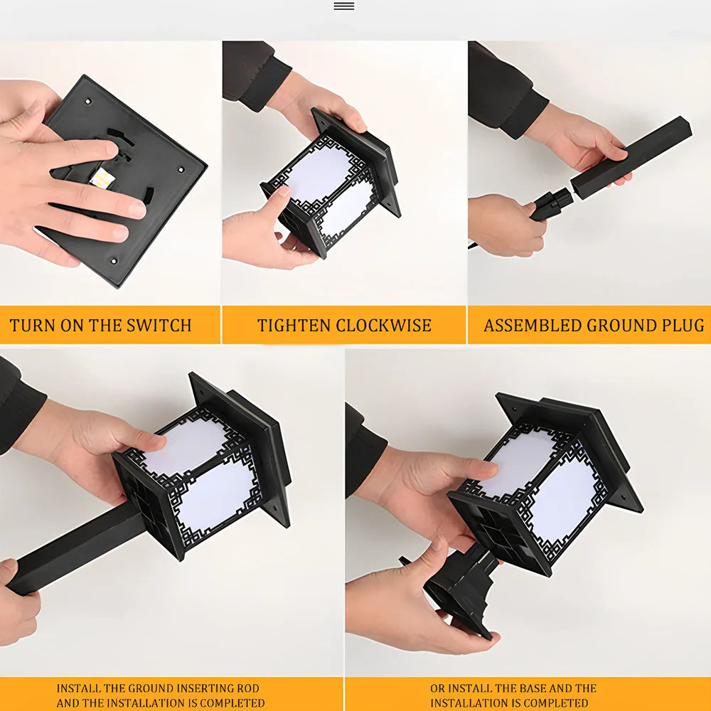 Square solar garden light with LED illumination for outdoor pathways