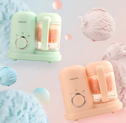 Baby food processor with steamer and blender functions in green colour