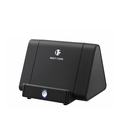 Compact high-volume subwoofer in pink, white, blue, and black
