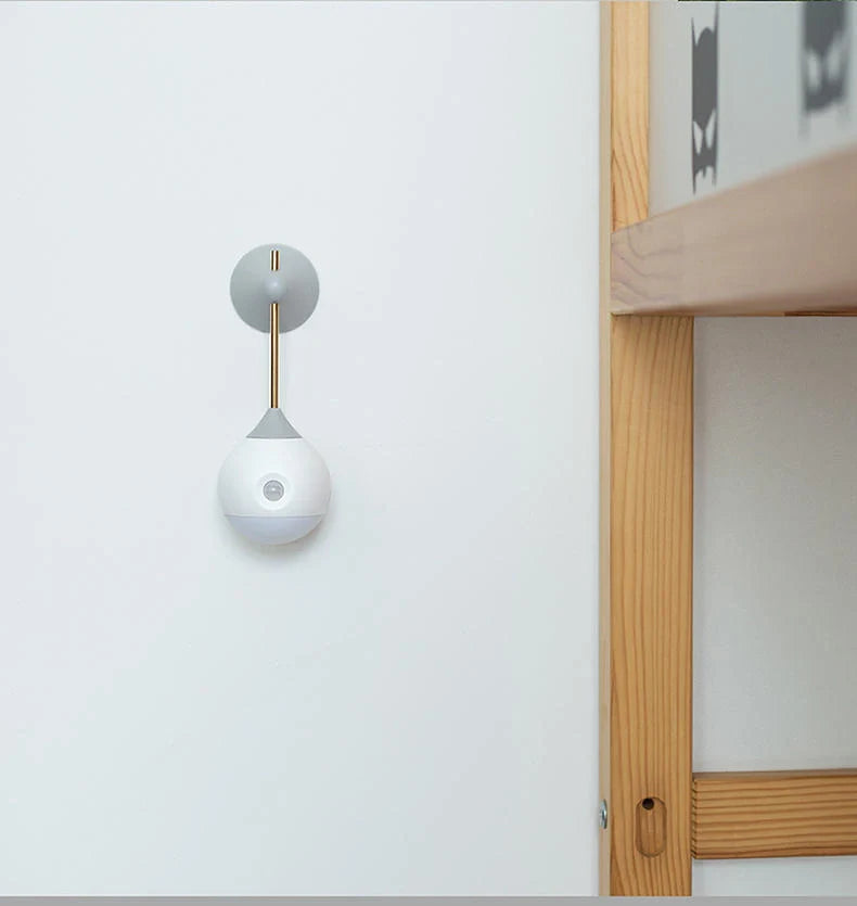 Intelligent Human Body Induction Bedside Table Lamp in Morandi grey and walnut colors