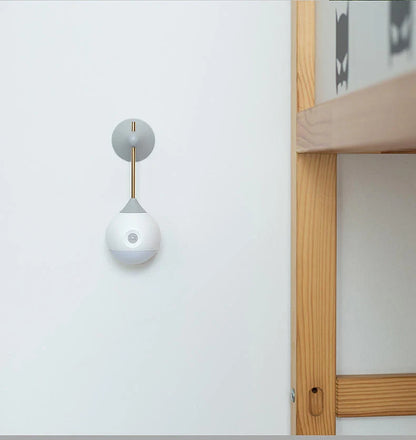 Intelligent Human Body Induction Bedside Table Lamp in Morandi grey and walnut colors