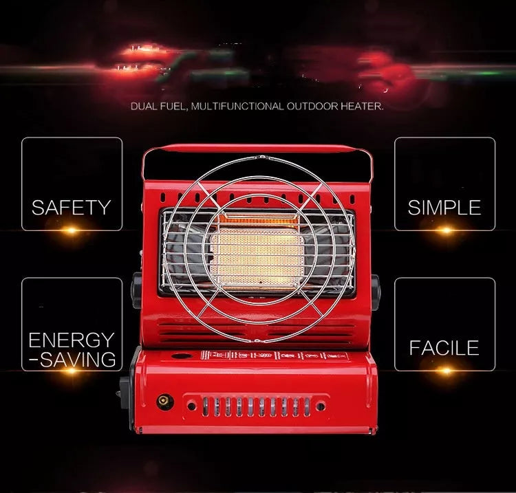 Multifunctional tent heater and roasting stove with dual gas capability for outdoor adventures