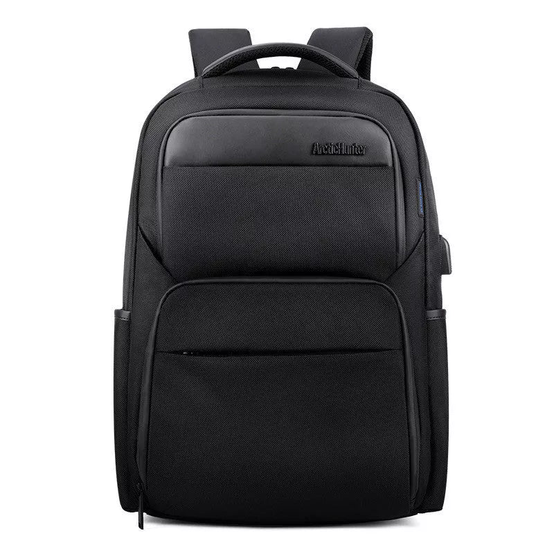 Men's USB charging anti-theft backpack in grey, blue, or black with multiple compartments