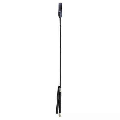 Black PU leather riding whip with non-slip handle and wrist strap, 70cm length