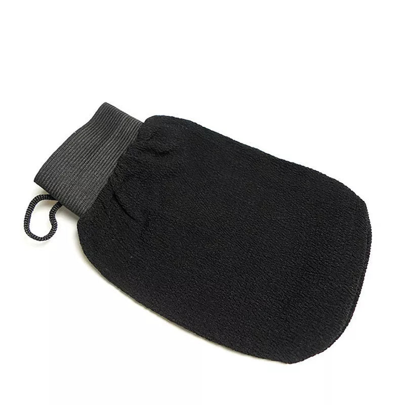 Natural loofah exfoliating glove for sunless self tanning preparation and removal