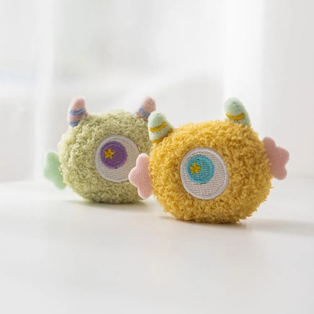 Cartoon-shaped plush dog chew toy with squeaker in grey, green, pink, white or yellow colours