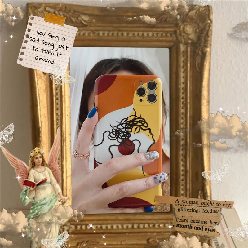 Cartoon line art design iPhone case with soft gel texture for Apple iPhone models