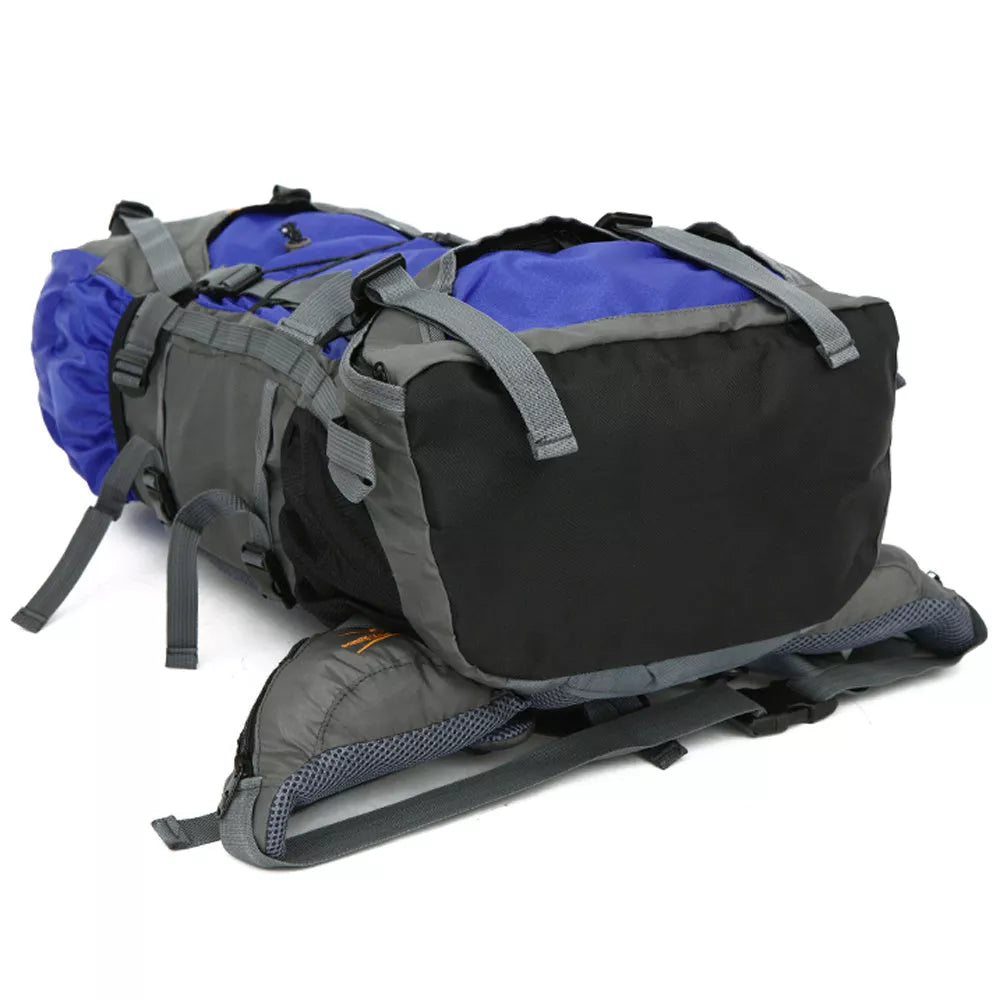 Extra Large Outdoor 60L Travel Backpack with external storage and waist bags