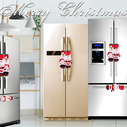 Red Christmas refrigerator glove set measuring 23x15cm for festive kitchen handle decoration