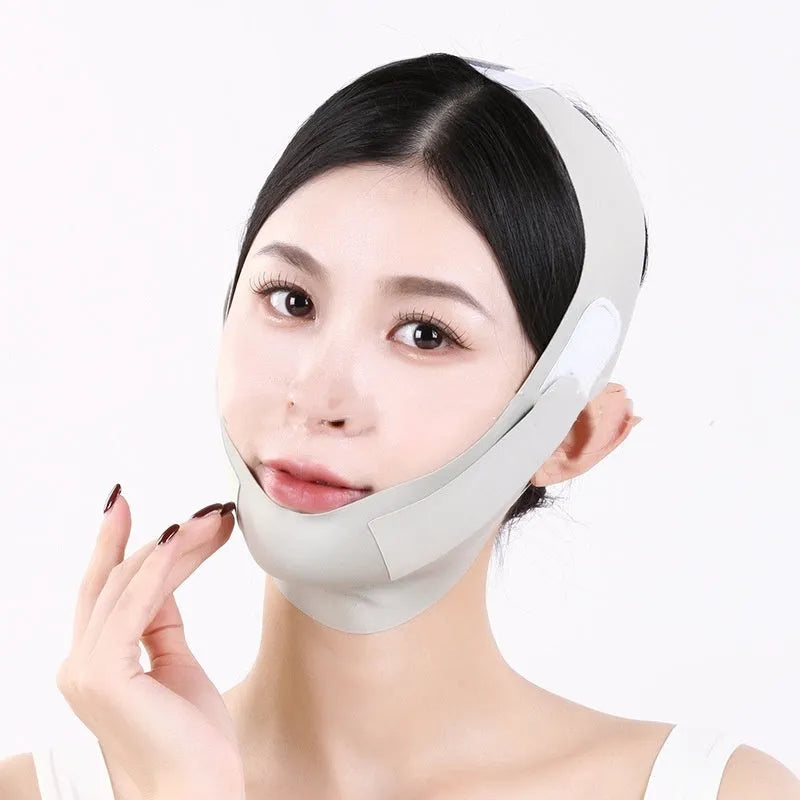 Purple and green V face shaping mask with graphene fabric for facial lifting and tightening
