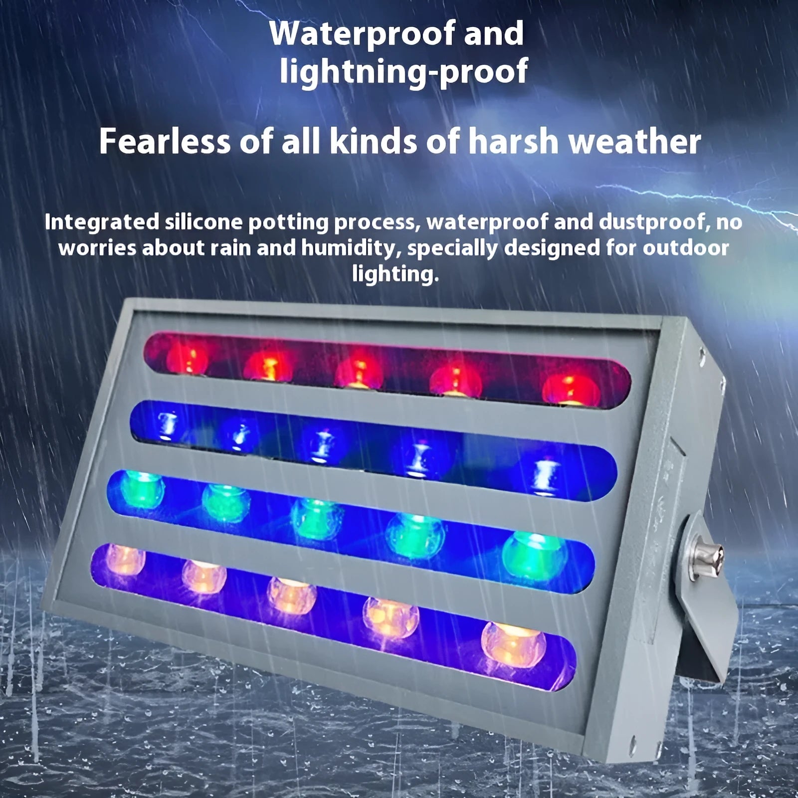 Outdoor LED Rainbow Tree Lamp spotlight with aluminium alloy shell for waterproof RGB colour projection in parks.