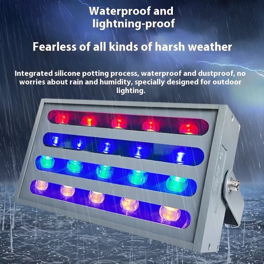 Outdoor LED Rainbow Tree Lamp spotlight with aluminium alloy shell for waterproof RGB colour projection in parks.