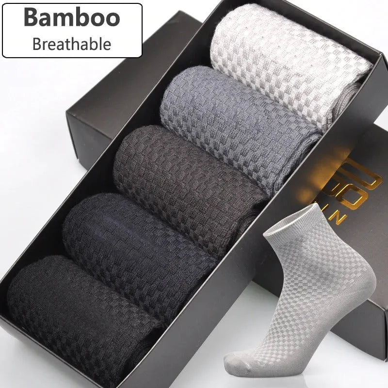 Men's bamboo fibre business socks with small square pattern in five colour options