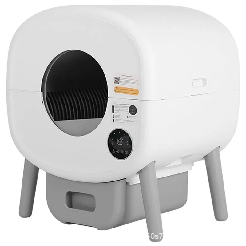 Automatic cat litter box with 76L capacity and 13L waste storage compartment, ABS plastic construction measuring 550x500x645mm