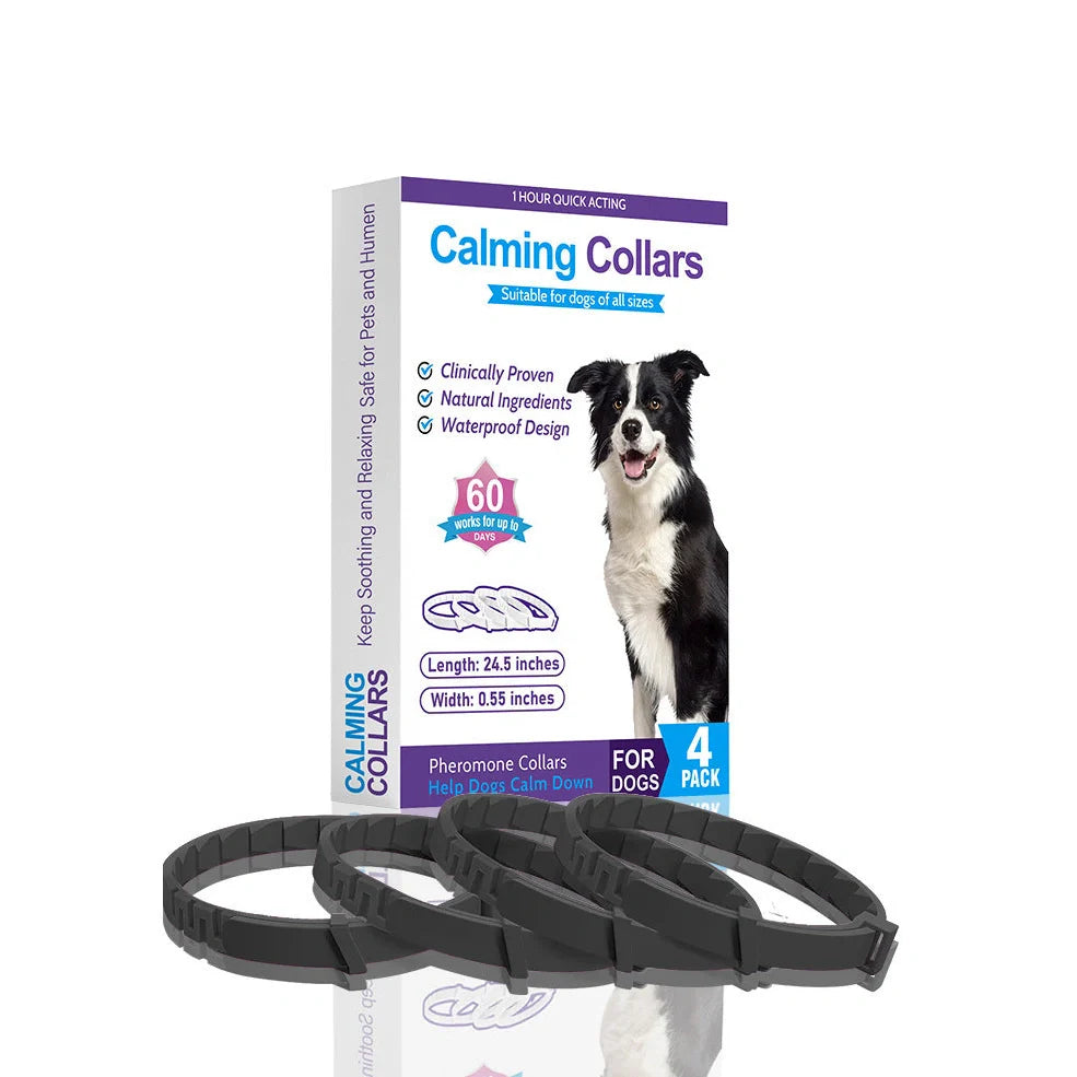 Four 62cm dog anxiety collars with monochrome patterns and TPR material in Chinese style designs