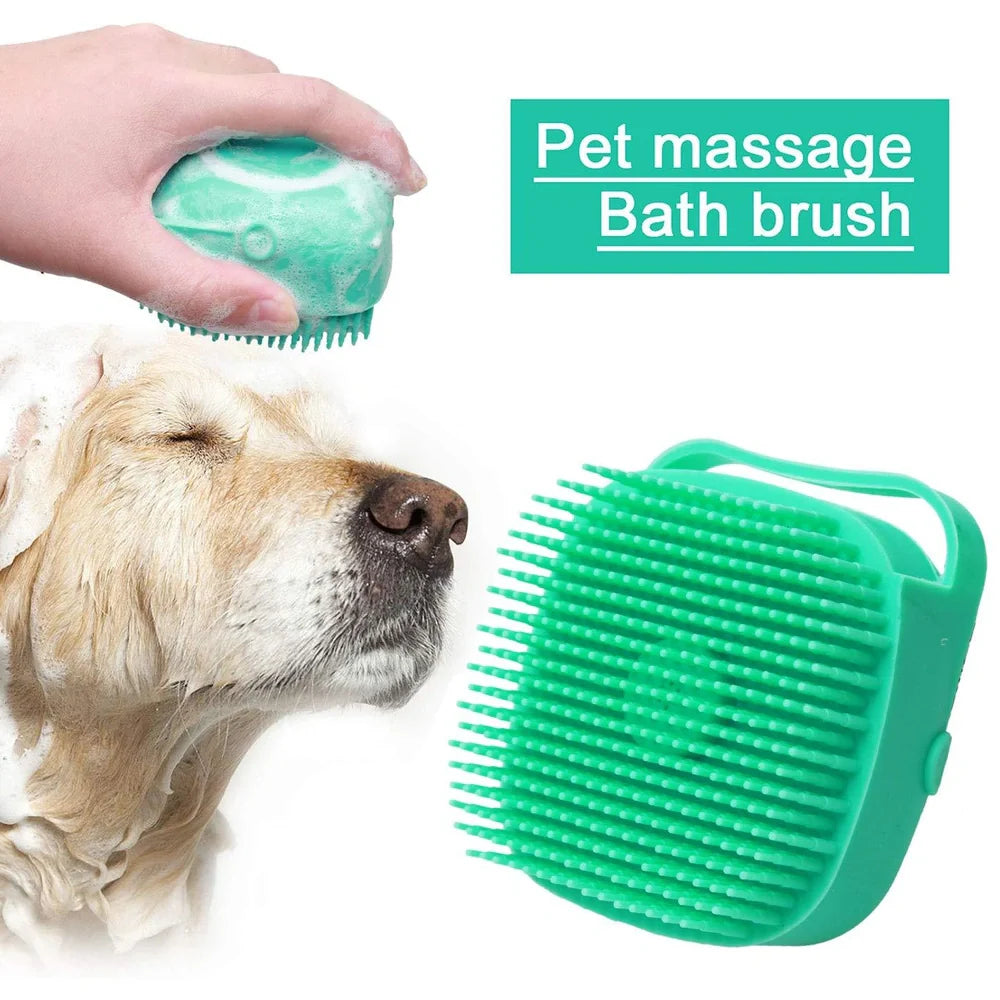 Silicone scrubber dispenser in blue colour showing soap distribution through bristles