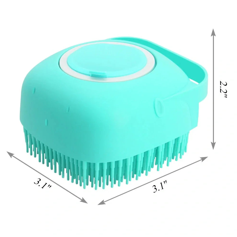 Silicone scrubber dispenser in blue colour showing soap distribution through bristles