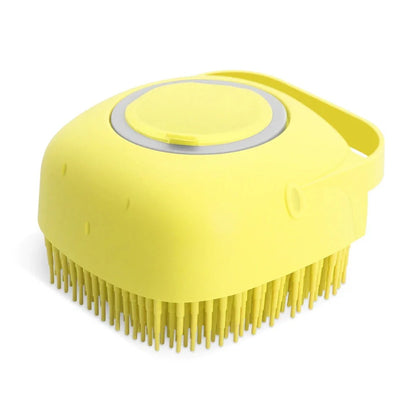 Silicone scrubber dispenser in blue colour showing soap distribution through bristles