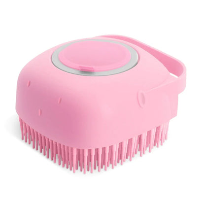 Silicone scrubber dispenser in blue colour showing soap distribution through bristles