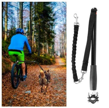 Bicycle walking dog leash with stainless steel rod and black rubber band belt