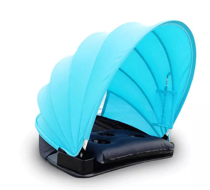 Foldable beach umbrella with sunproof Lycra fabric in blue and purple options