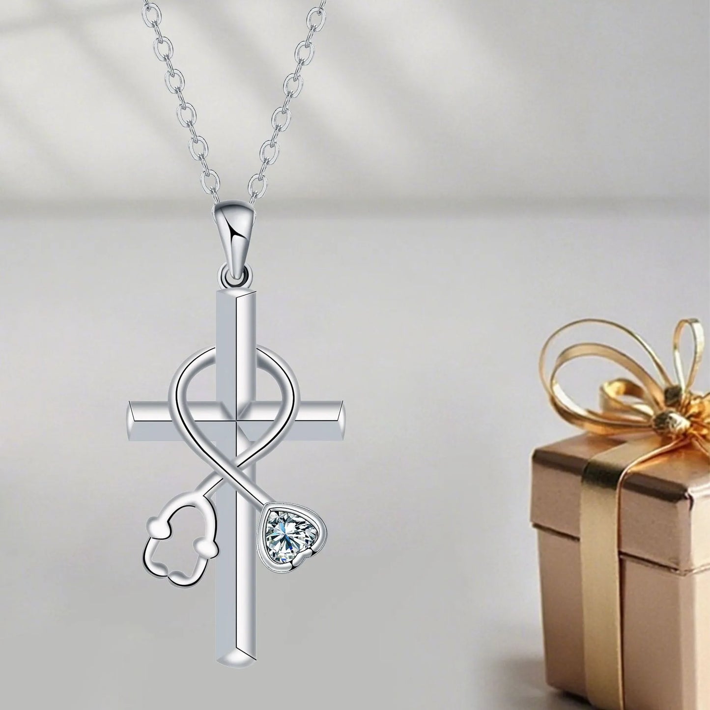 Women's cross stethoscope necklace with electroplated copper pendant on a cross chain