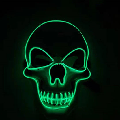 A bone-chilling LED-illuminated skull Halloween mask with adjustable lighting modes for spooky holiday fun