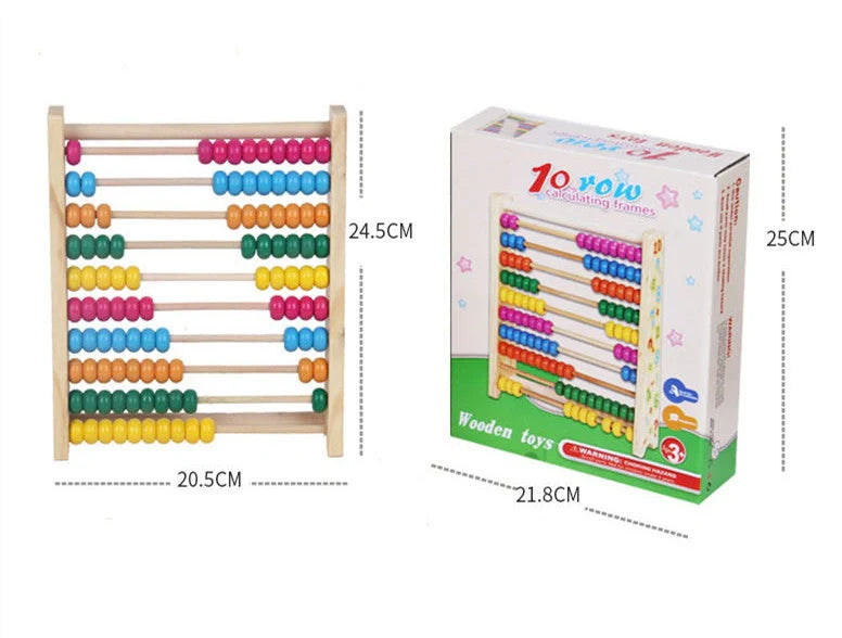 Wooden maths educational toy with 21.8×5×25cm frame for children learning addition and subtraction