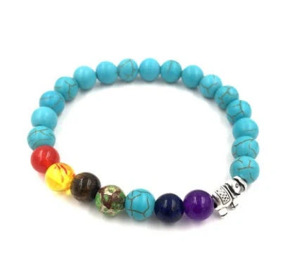 Agate molten rock chakra bracelet with colorful 8mm beads and adjustable string