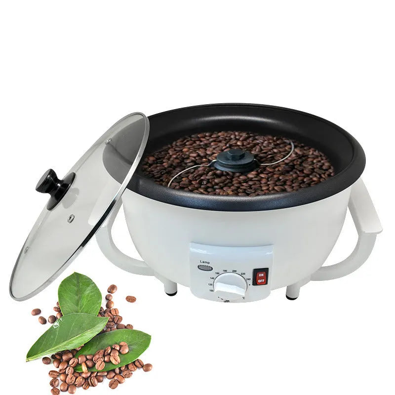 White oblate coffee bean roasting machine with 750g capacity and 225mm pot bottom