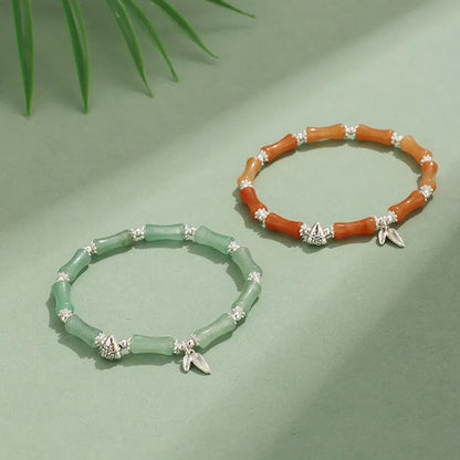 Green Aventurine bamboo pattern bracelet with strawberry quartz and jade beads, electroplated women's jewellery