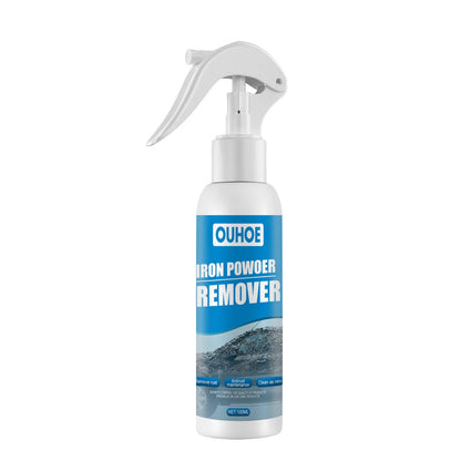 Blue square sponge and spray bottle of car iron powder rust remover