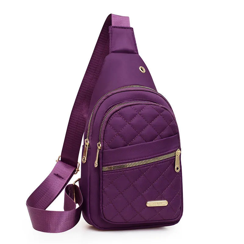 Oxford cloth crossbody sports chest bag showing plaid pattern and colour options