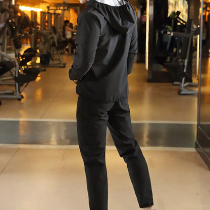 Outdoor running jacket and pants set for fitness sports, available in sizes S to 4XL