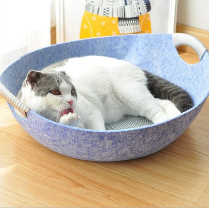 Pet Perch Cat Scratcher Bed House in various colors with zipper design and throw pillow