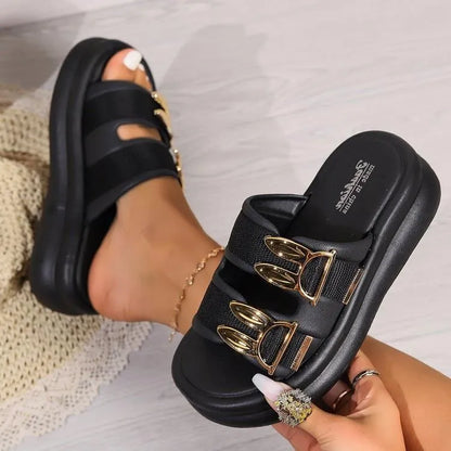 Women's thick-bottom slippers with suede uppers and rubber soles in apricot colour