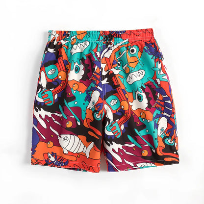 Children's quick-dry swimming trunks with cactus pattern, elastic waistband, boxer-style design